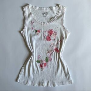Style & Co. White Camisole with Pink Floral Embroidery